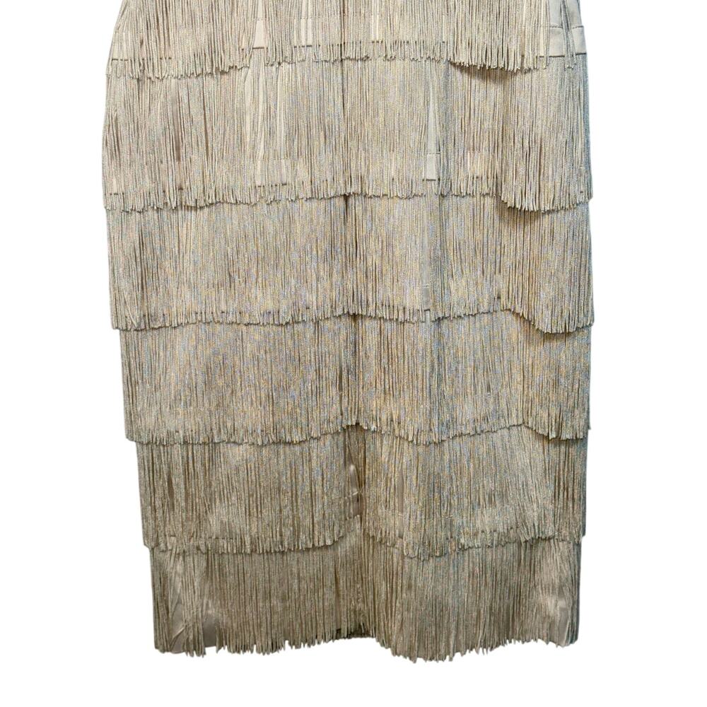 NWT Mandalay Cream Ivory Gold Beaded Fringe Midi Evening Cocktail Dress Womens 6 - Picture 9 of 16